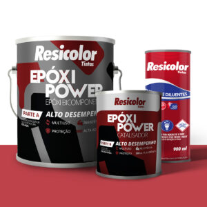 Kit Tinta Epóxi Bi-Componente Vermelho Segurança Resicolor 3,6L + Diluente Resicolor 900 ml